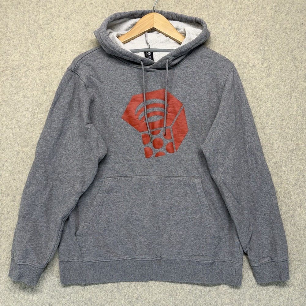 Mountain Hardwear Mens Medium Gray Graphic Hoodie Fleece Lined Pullover